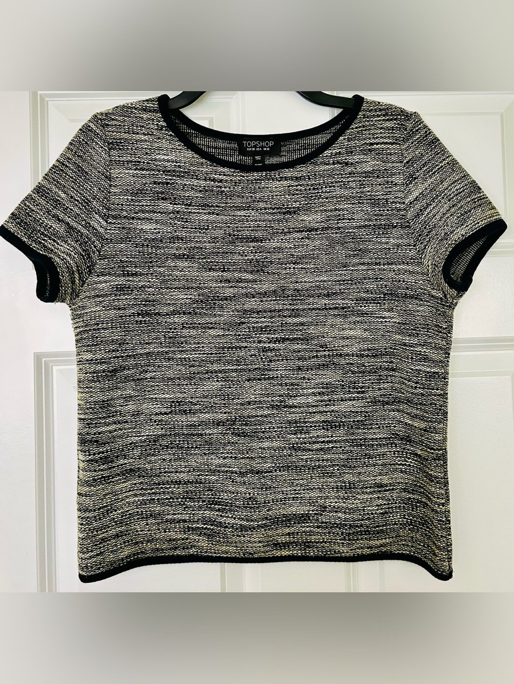 TOPSHOP Black & White Marled Short Sleeve Knit Top